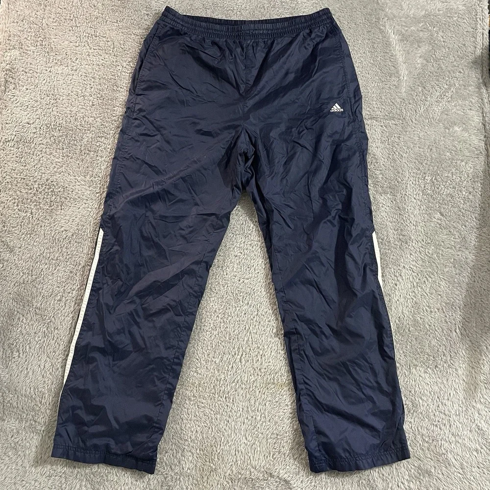 Adidas Track Pants Men Size Large Blue Drawstring Pockets Gym Active Performance